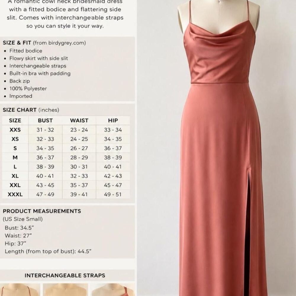 Birdy Grey Mia Matte Satin Dress Terracotta Convertible Bridesmaid Dress l Small - Picture 2 of 8